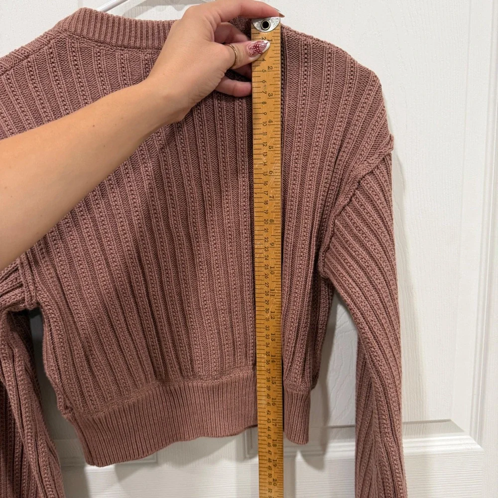 Free People Ribbed Cropped Cardigan Mauve Pink Cotton Balloon Sleeve XS